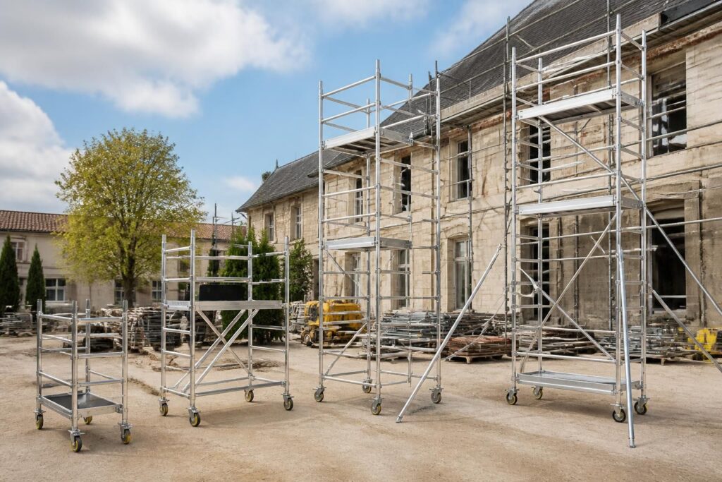 découvrez notre gamme d'échafaudages roulants en aluminium, avec divers modèles et hauteurs disponibles. louez facilement chez kiloutou pour vos travaux en toute sécurité et flexibilité.